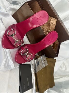 Gucci Hot Pink Leather Horsebit Slide Mules